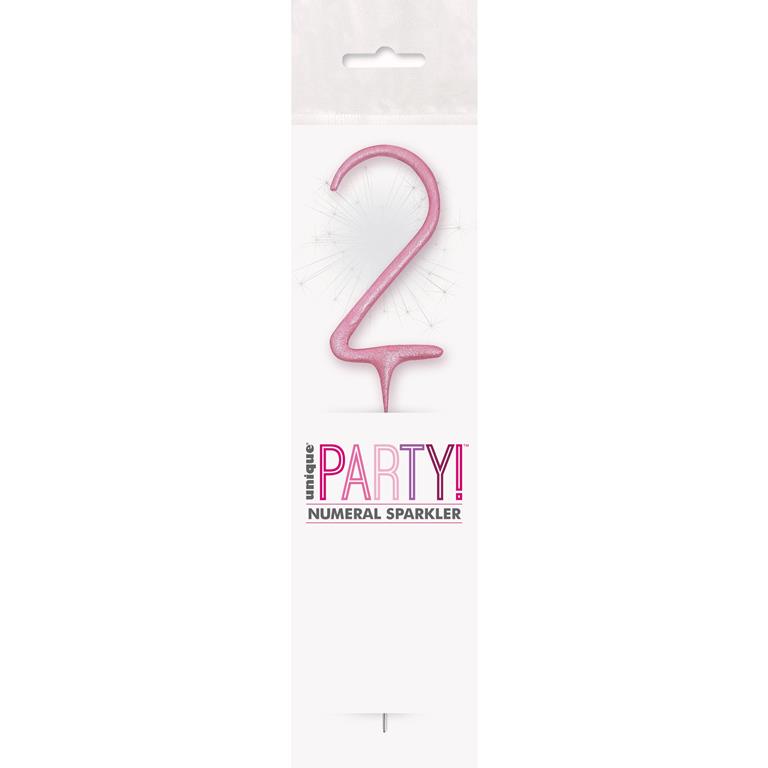 BIRTHDAY PINK GLITZ NUMBER 2 SPARKLER 7" - Click Image to Close