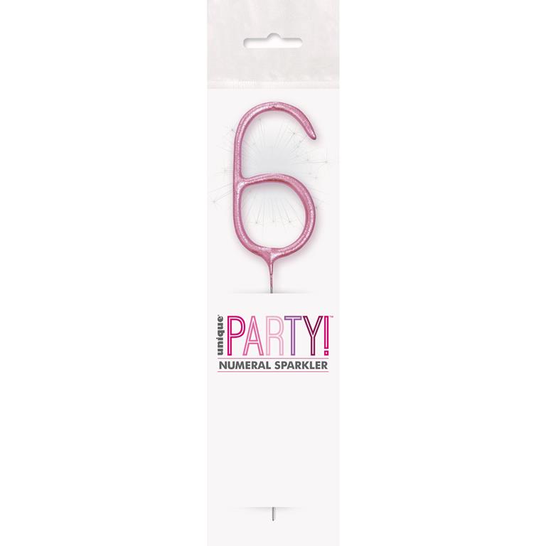 BIRTHDAY PINK GLITZ NUMBER 6 SPARKLER 7" - Click Image to Close