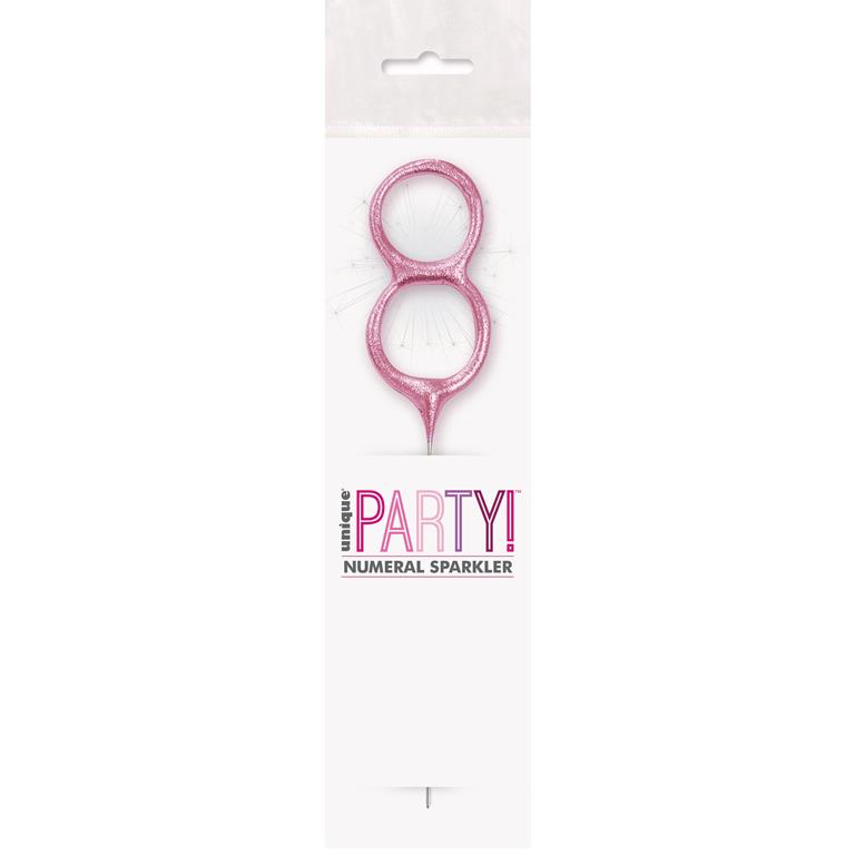 BIRTHDAY PINK GLITZ NUMBER 8 SPARKLER 7" - Click Image to Close