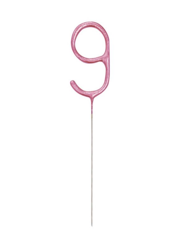 BIRTHDAY PINK GLITZ NUMBER 9 SPARKLER 7" - Click Image to Close