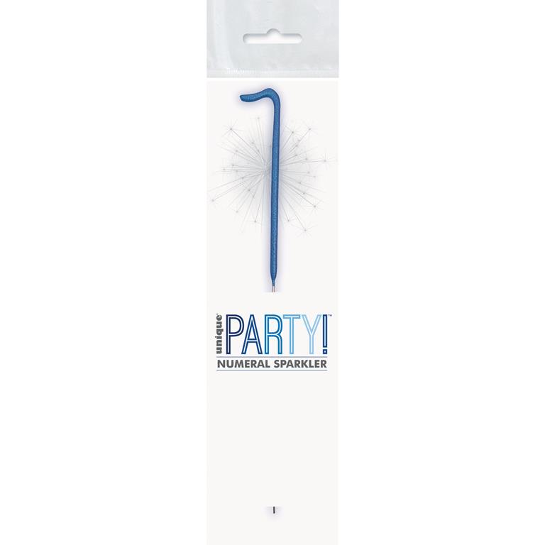 BIRTHDAY BLUE GLITZ NUMBER 1 SPARKLER 7" - Click Image to Close