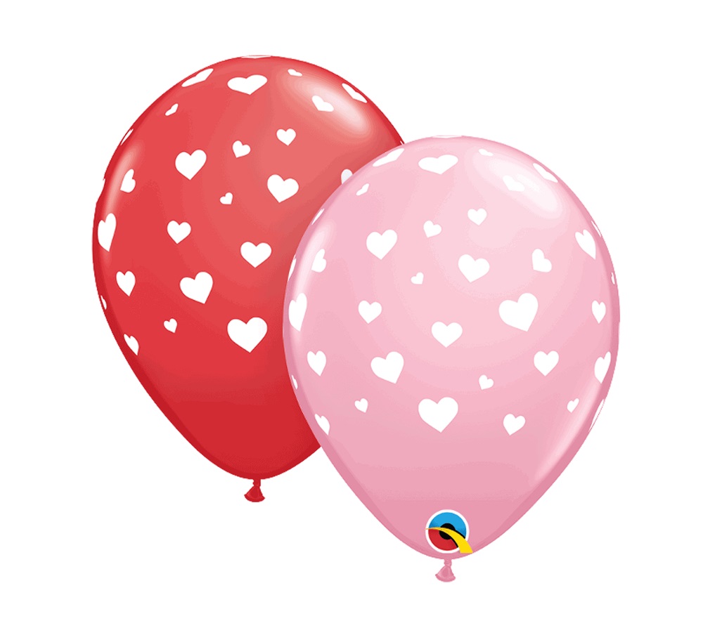 QUALATEX 11" RED & PINK RANDOM BALLOON HEART PACK OF 25 - Click Image to Close