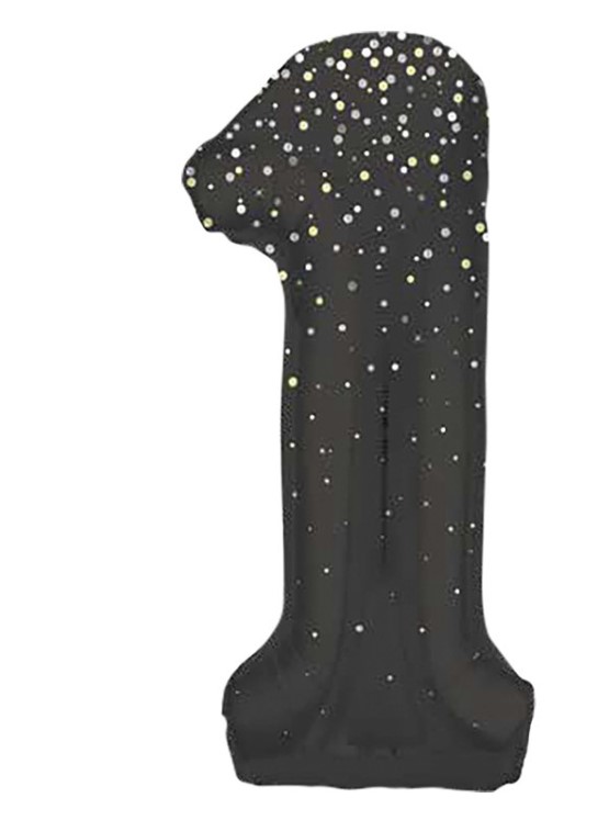 34" GLITZ 1 Black Printed Prism Foil Balloon Numeral - Click Image to Close