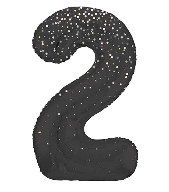34" GLITZ 2 Black Printed Prism Foil Balloon Numeral - Click Image to Close