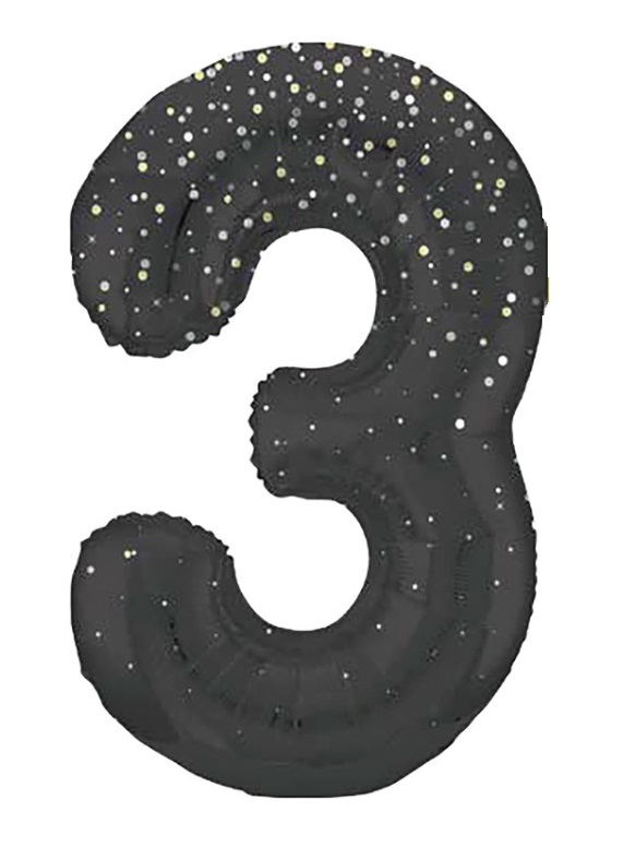 34" GLITZ 3 Black Printed Prism Foil Balloon Numeral - Click Image to Close