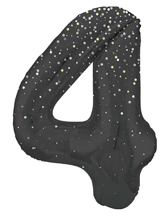 34" GLITZ 4 Black Printed Prism Foil Balloon Numeral - Click Image to Close
