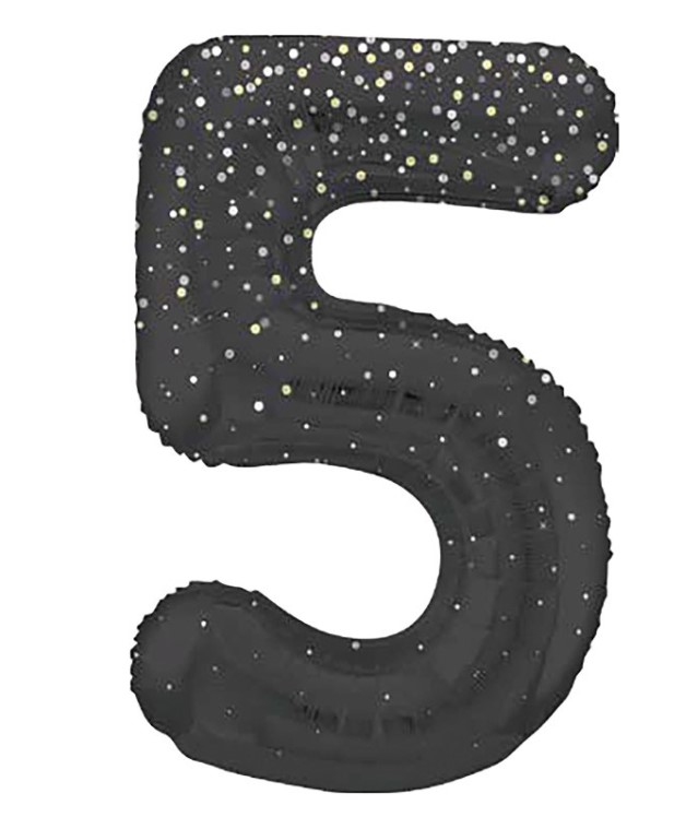 34" GLITZ 5 Black Printed Prism Foil Balloon Numeral - Click Image to Close