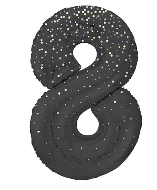 34" GLITZ 8 Black Printed Prism Foil Balloon Numeral - Click Image to Close