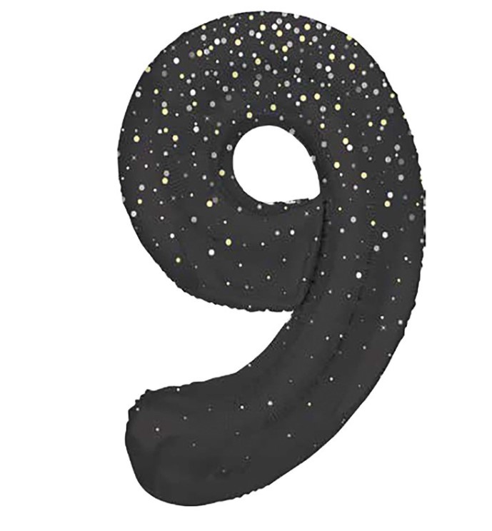 34" GLITZ 9 Black Printed Prism Foil Balloon Numeral - Click Image to Close