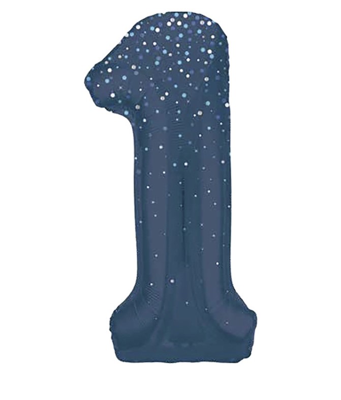 34" GLITZ 1 Blue Printed Prism Foil Balloon Numeral - Click Image to Close