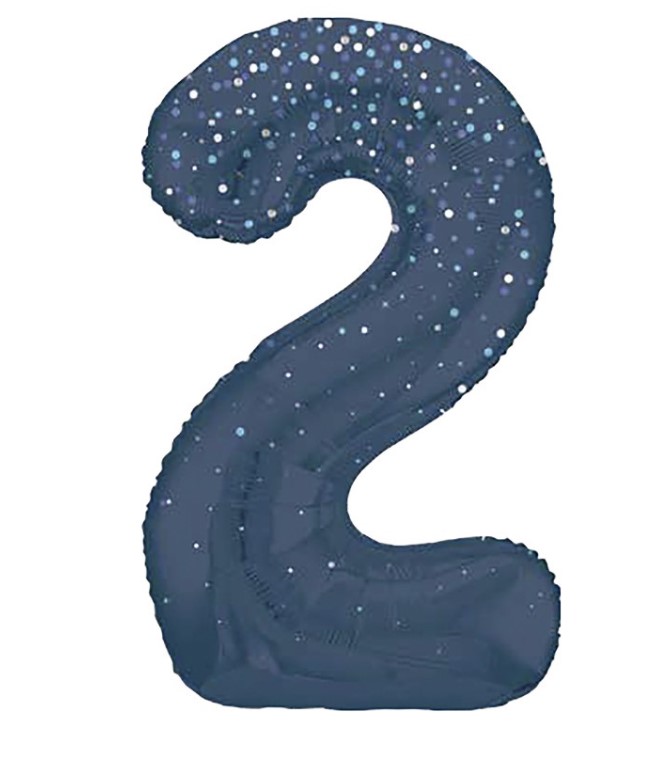 34" GLITZ 2 Blue Printed Prism Foil Balloon Numeral - Click Image to Close