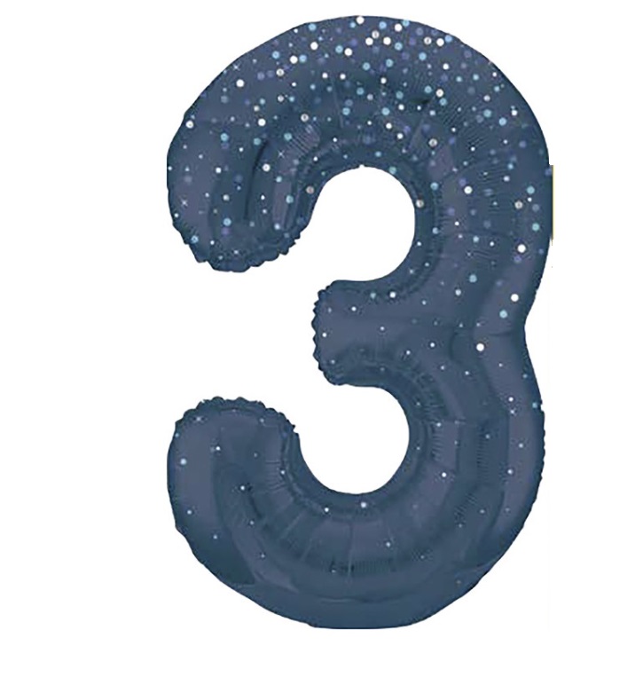 34" GLITZ 3 Blue Printed Prism Foil Balloon Numeral - Click Image to Close