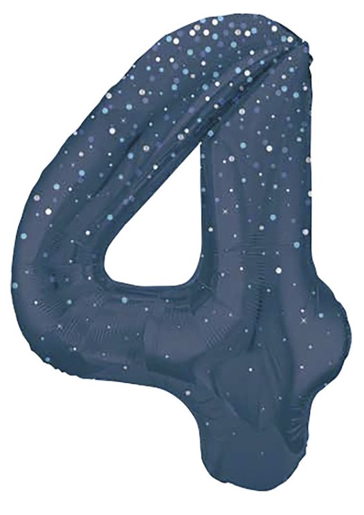 34" GLITZ 4 Blue Printed Prism Foil Balloon Numeral - Click Image to Close