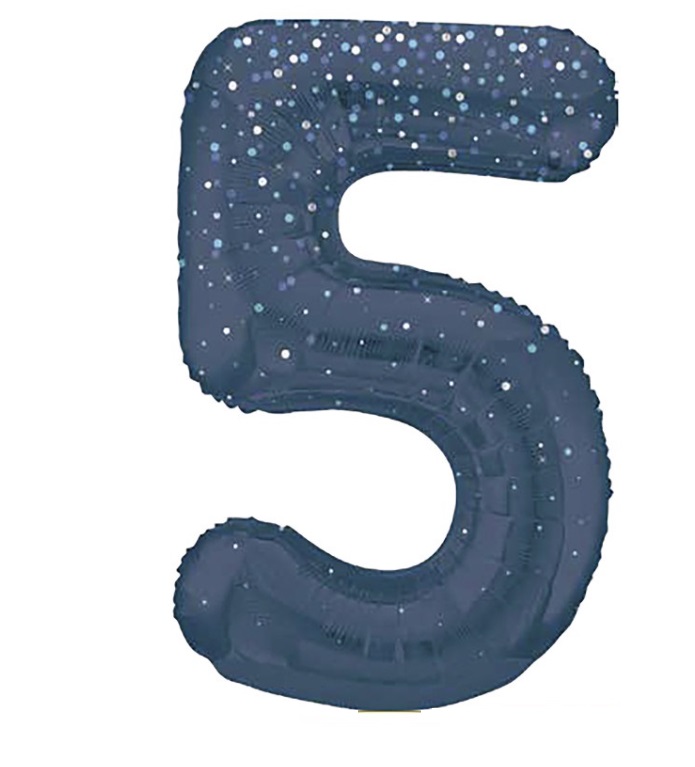 34" GLITZ 5 Blue Printed Prism Foil Balloon Numeral - Click Image to Close