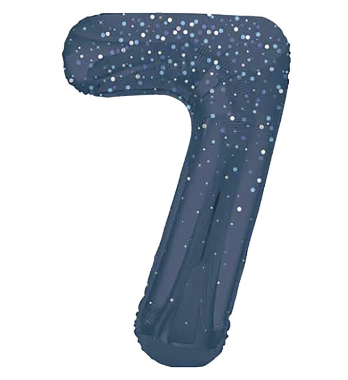 34" GLITZ 7 Blue Printed Prism Foil Balloon Numeral - Click Image to Close