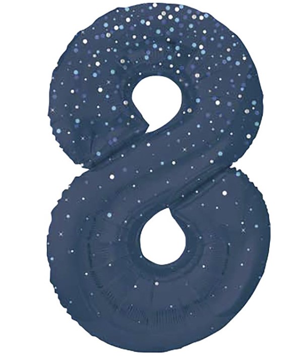 34" GLITZ 8 Blue Printed Prism Foil Balloon Numeral - Click Image to Close