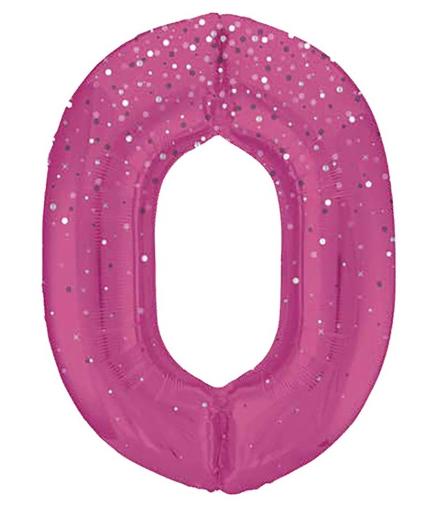 34" GLITZ 0 Pink Printed Prism Foil Balloon Numeral - Click Image to Close