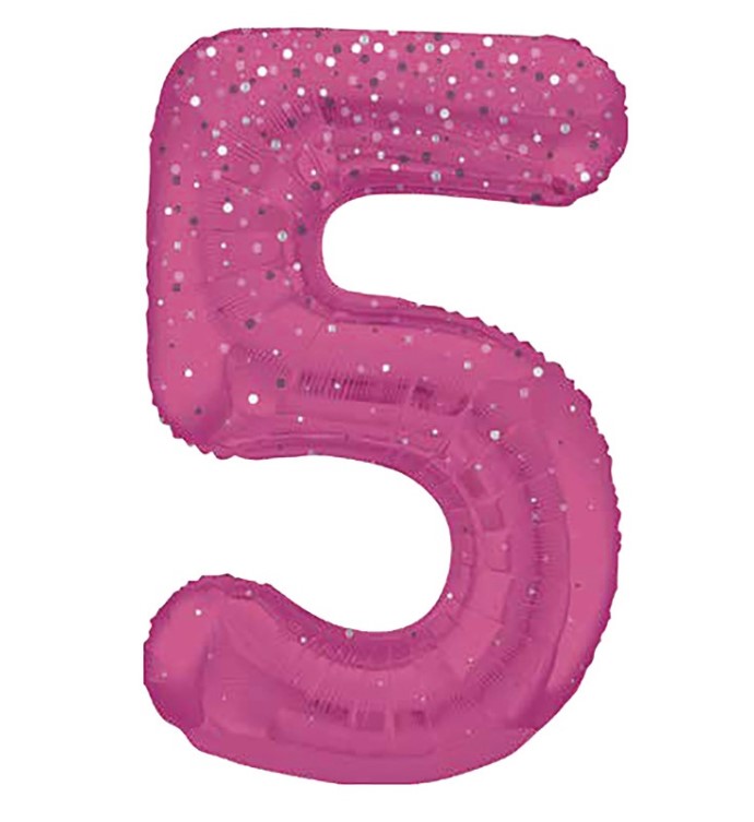 34" GLITZ 5 Pink Printed Prism Foil Balloon Numeral - Click Image to Close