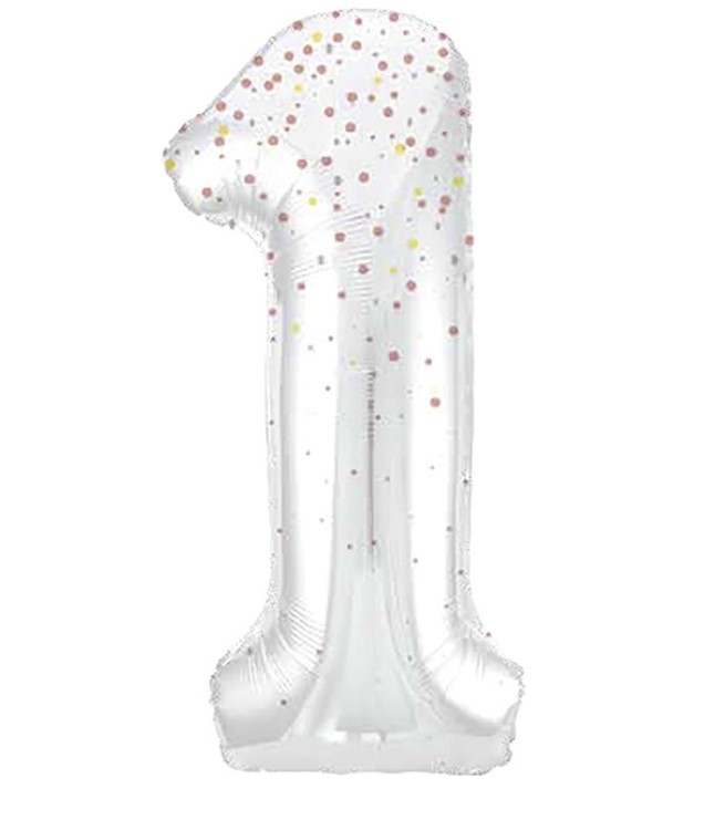 34" GLITZ 1 Rose Gold Printed Prism Foil Balloon Numeral - Click Image to Close