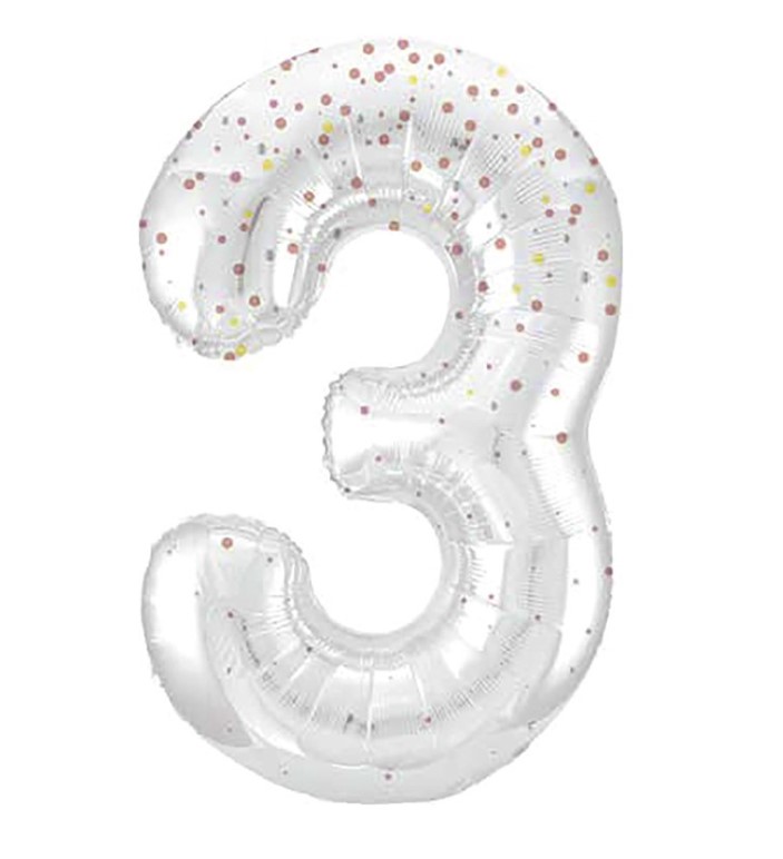 34" GLITZ 3 Rose Gold Printed Prism Foil Balloon Numeral - Click Image to Close