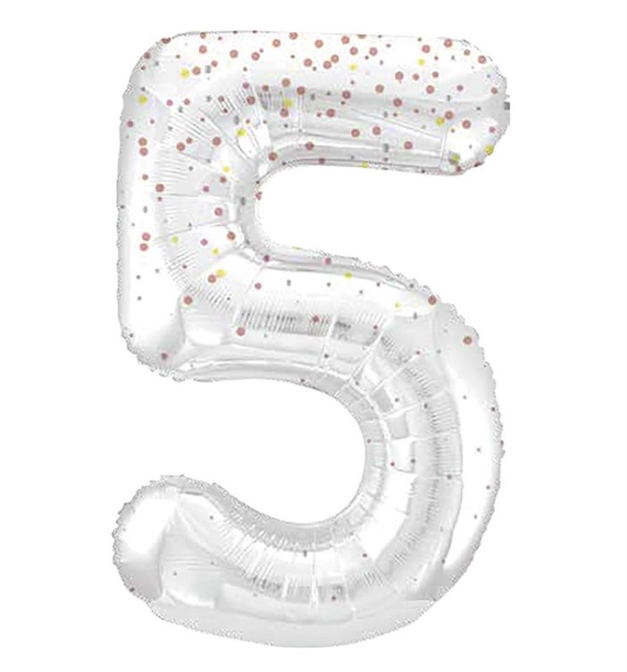34" GLITZ 5 Rose Gold Printed Prism Foil Balloon Numeral - Click Image to Close