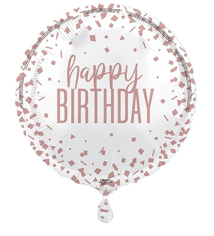 18" Confetti Rose Gold Birthday Foil Balloon Round - Click Image to Close
