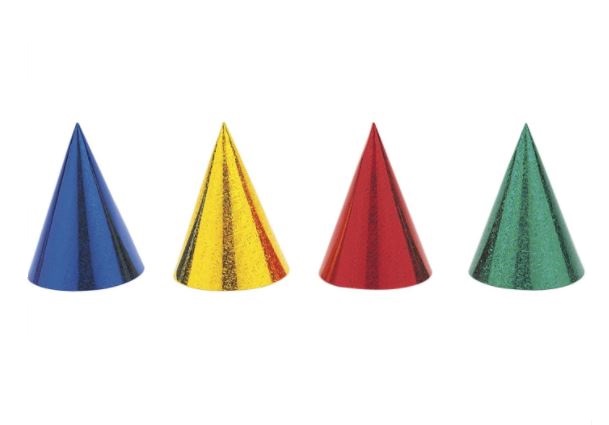 Prismatic Party Hats In Assorted Colours 8 Pack - Click Image to Close
