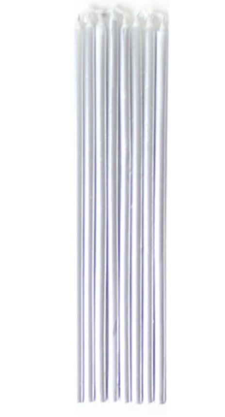 Silver Skinny Candles 16cm 12 Pack - Click Image to Close