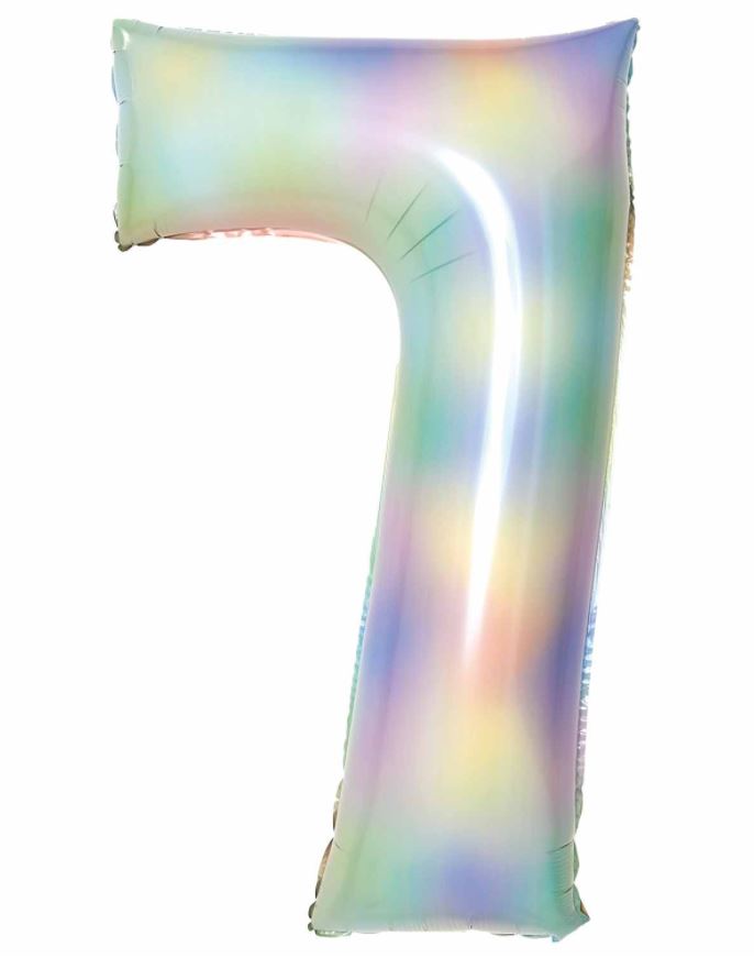 35" Large Number 7 Pastel Rainbow Foil Balloon - Click Image to Close