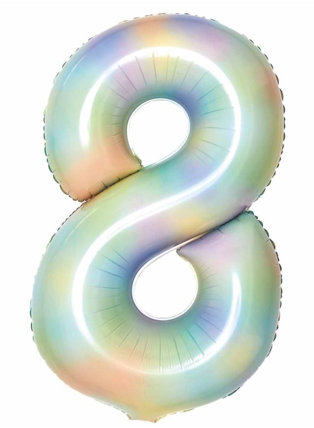 Large Number 8 Pastel Rainbow 35" Foil Balloon - Click Image to Close