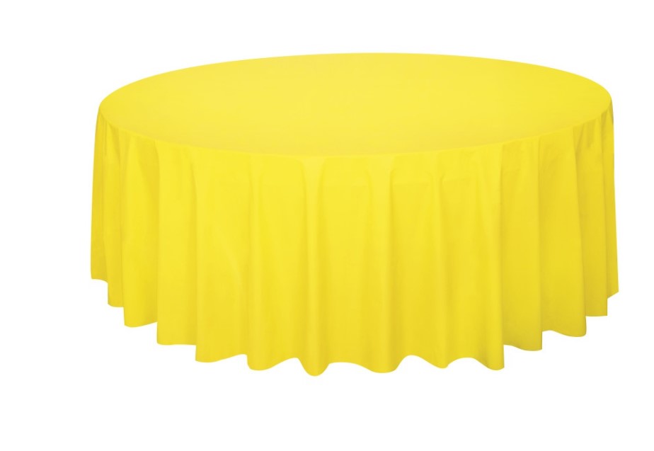 Neon Yellow Solid Round Plastic Table Cover 84" - Click Image to Close