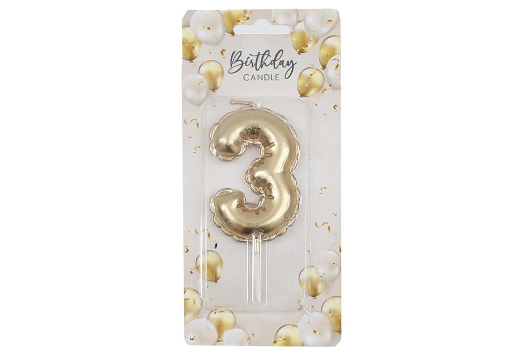 Gold Balloon Candle 6cm Number 3 - Click Image to Close