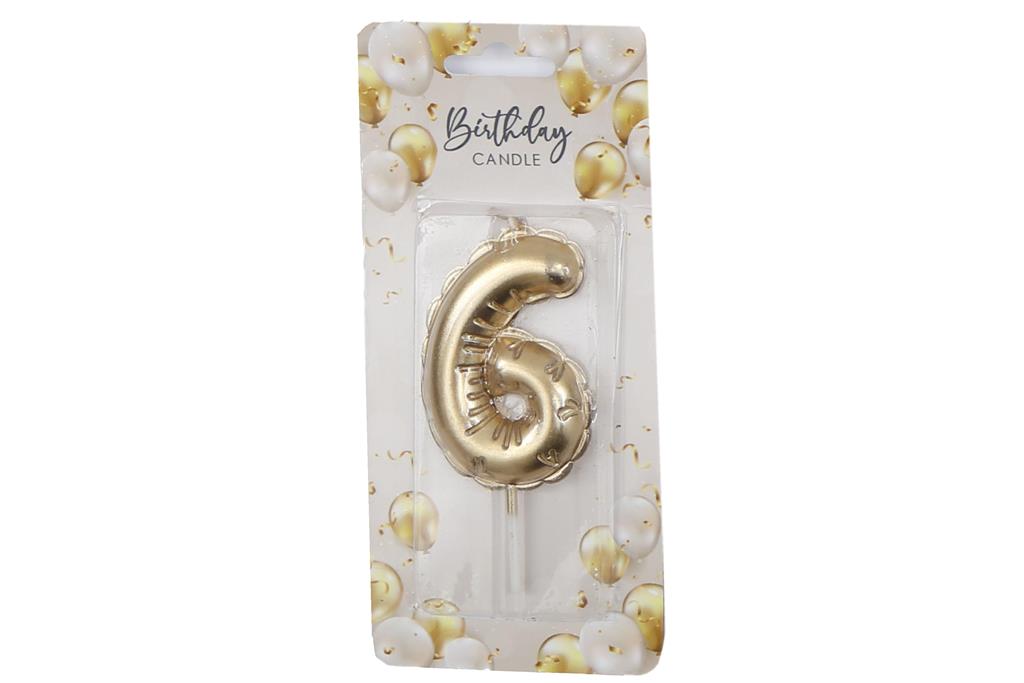 Gold Balloon Candle 6cm Number 6 - Click Image to Close
