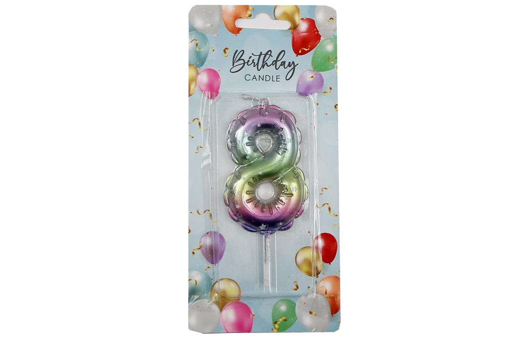 Rainbow Balloon Candle 6cm Number 8 - Click Image to Close