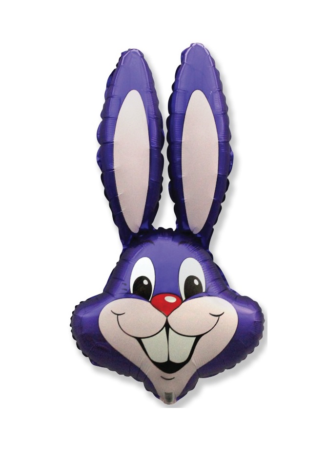 35" Purple Bunny Rabbit Head Foil Balloon Packaged - Click Image to Close