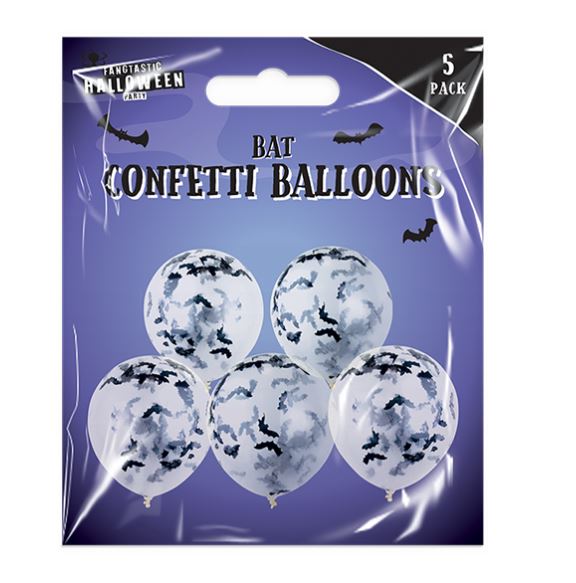 12" Bat Confetti Balloons 5pk - Click Image to Close