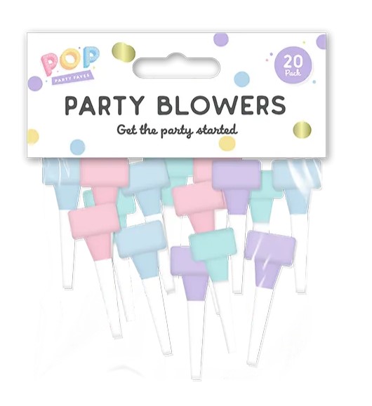 Pastel Party Blowers 20pk - Click Image to Close