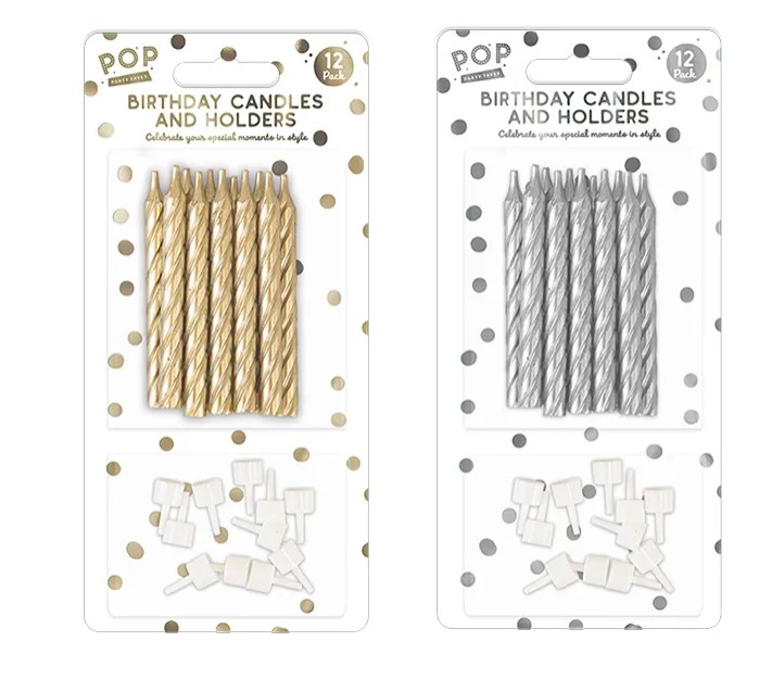 Metallic Candles Set 12pk - Click Image to Close