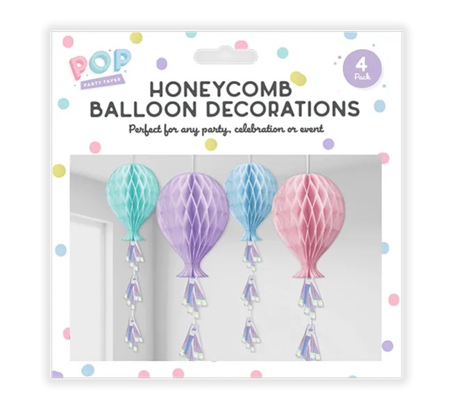 Pastel Multicolour Honeycomb Hanging Balloon Decoration Pack - Click Image to Close