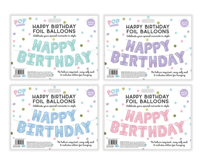 Pastel Happy Birthday Foil Balloons 41cm - Click Image to Close