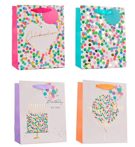 Confetti Detail Foiled Medium Gift Bag 26x32x12cm - Click Image to Close