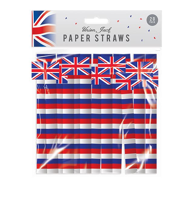 UNION JACK PRINT PAPER STRAWS 20PK - Click Image to Close