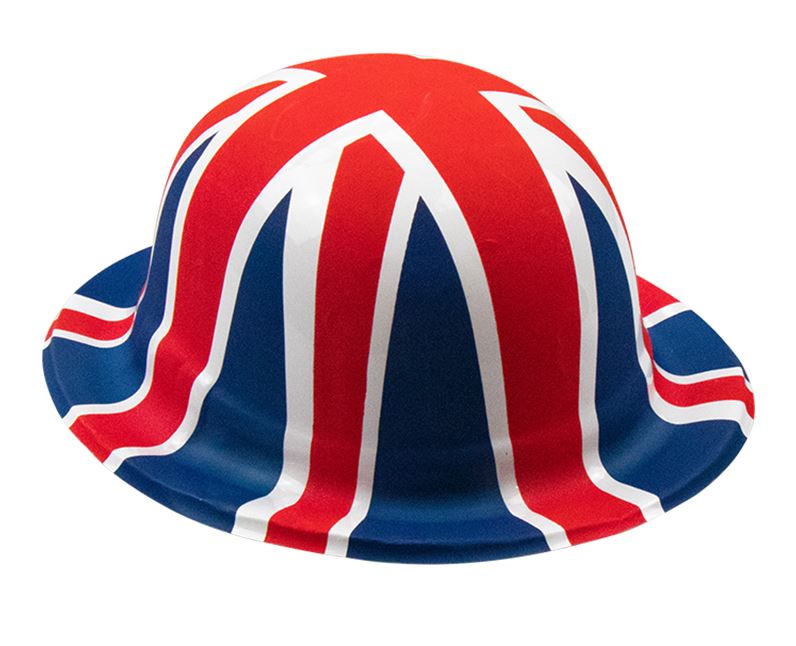 UNION JACK PLASTIC BOWLER HAT - Click Image to Close