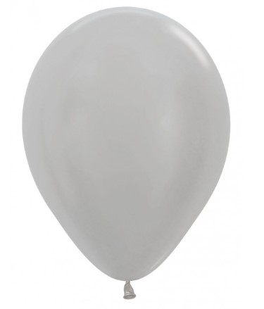 Sempertex 12" Pearl ( Satin ) Silver Latex Balloons 12 Pack - Click Image to Close