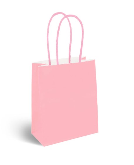 Mini Baby Pink Paper Party Bag with Coloured Handles - Click Image to Close
